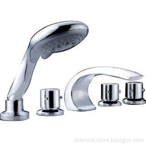 Deck Mounted Five Hole Bathtub Mixer Taps / Polished Brass